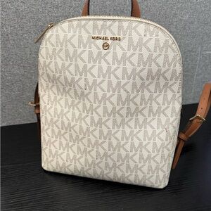 Michael Kors Cream and Brown Monogram Backpack